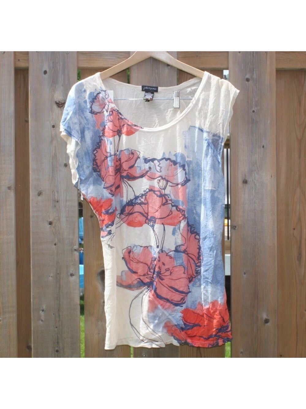 BEAUTIFUL Jules + James Watercolor Flowers Top Cap Sleeve Women's Size M